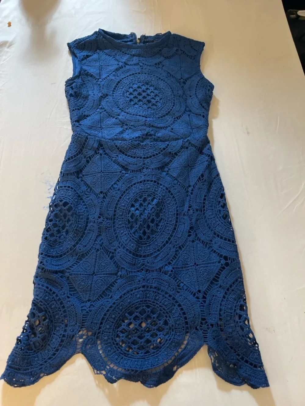 Shinestar Royal Blue Lace Dress Sleeveless Fit & Flare Scalloped Hem Size Small - Picture 5 of 8
